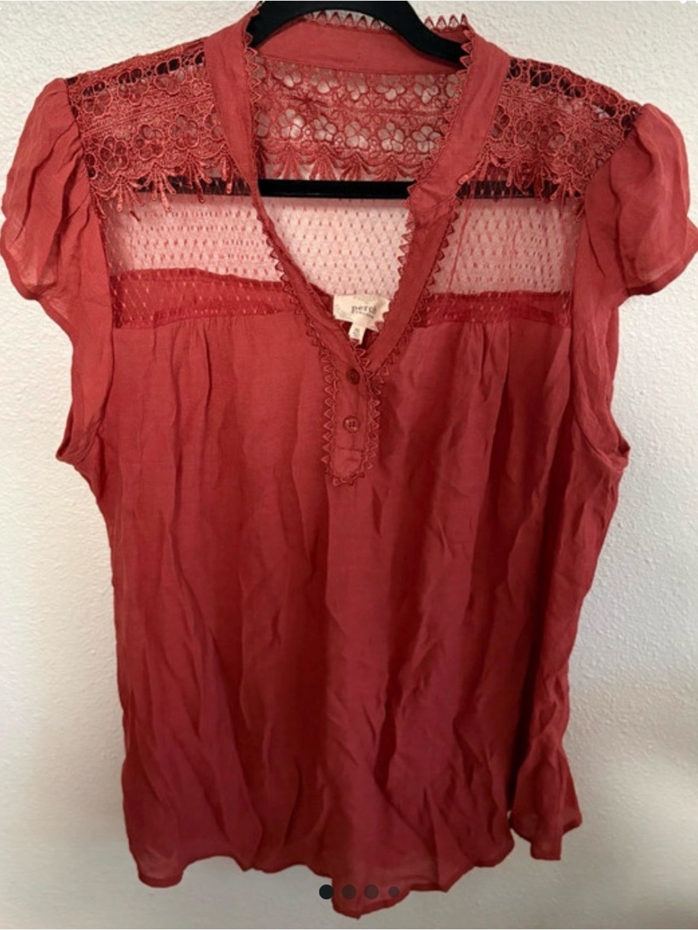 Blu Pepper Lace Yoke Scoop Neck Sweater Top in Rust
